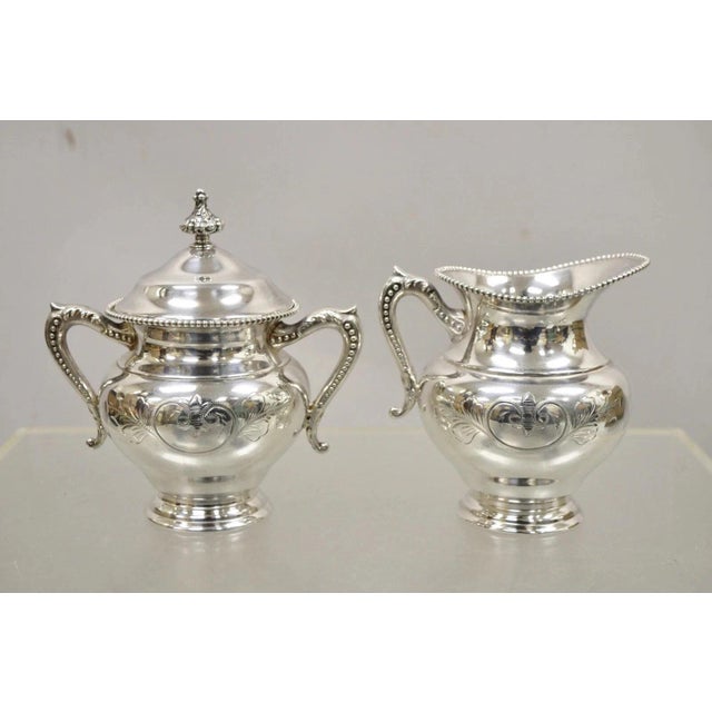 Victorian Antique Manhattan Silver Plate Co Silver Plated Tea Serving Set - 4pc Set For Sale - Image 3 of 12