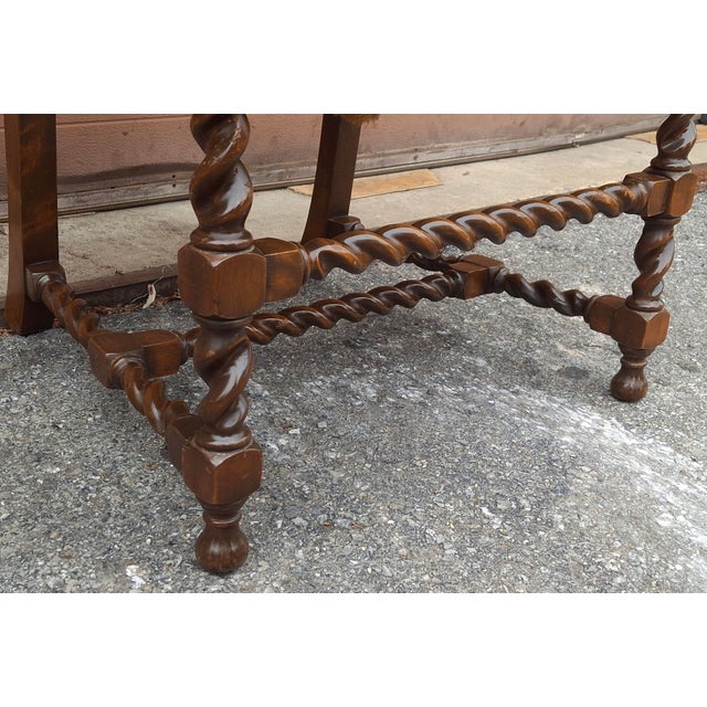 Tan Early 20th C. Jacobean Style Barley Twist Oak, Cane & Upholstered Seat Armchair For Sale - Image 8 of 9