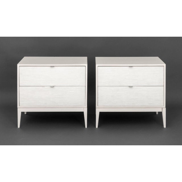 Pair of Ercole Home "Milano" White Painted Nightstands, with glass mosaic decorative to the front of drawers on four...
