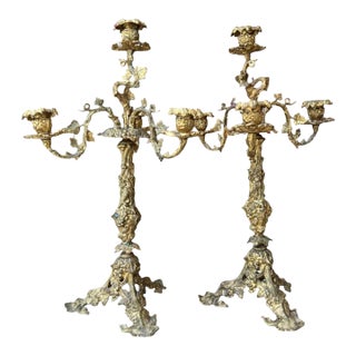 Early 20th Century Bronze Pair of Candelabras For Sale