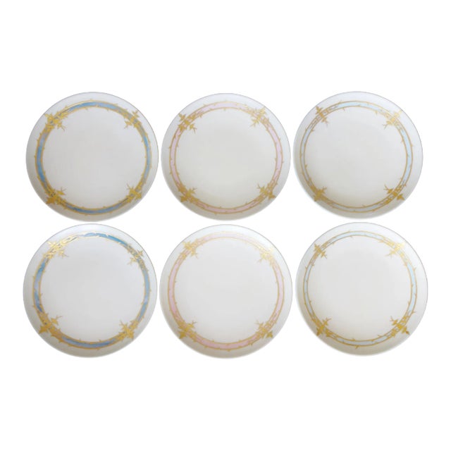 Pastel and Gilt Porcelain Dessert Plates - Set of 6 For Sale