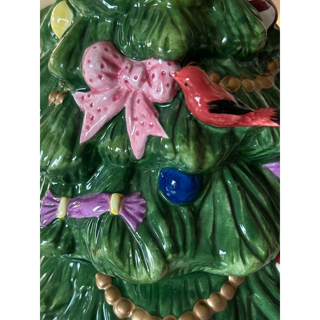 Green Spode Christmas Tree Figural Cookie Jar – 13” Hand-Painted Ceramic Tree With Santa Topper | Iconic 1938 Spode Holiday Collection For Sale - Image 8 of 10