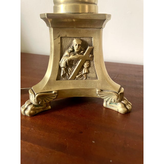 Brass Tripod Church Candlestick Lamp Base, 1930s For Sale - Image 3 of 9