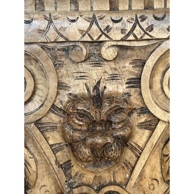Pair of 19th C. Italian Renaissance Sgabello Hall Chairs - Heavily Carved Walnut For Sale - Image 15 of 18