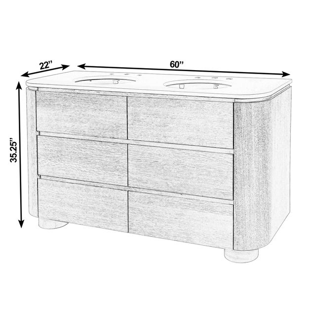Spritely Home Accent Furniture Genoa 60. in. W Rectangular Wood & Quartz 4 Drawer Double Sink Bathroom Vanity, Light Oak For Sale - Image 4 of 11