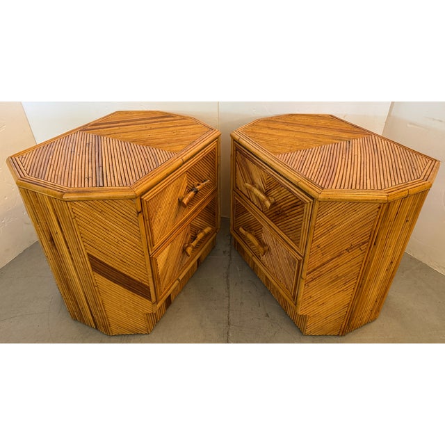 Brown Gabriella Crespi Style Geometric Pair of Pencil Reed Nightstands From 70's For Sale - Image 8 of 15