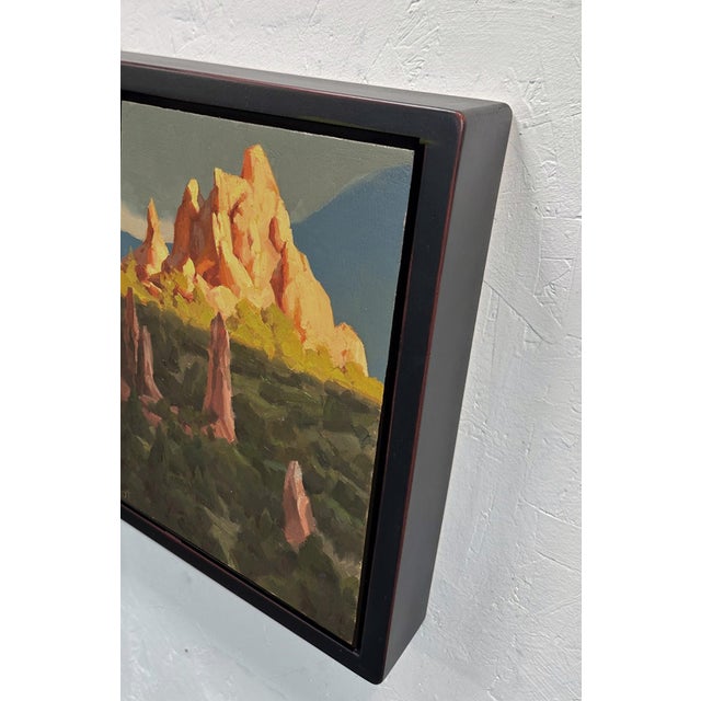 Contemporary Illumination by Judd Mercer | Oil on Wood Panel Landscape of rocky formations with greenery For Sale - Image 3 of 3