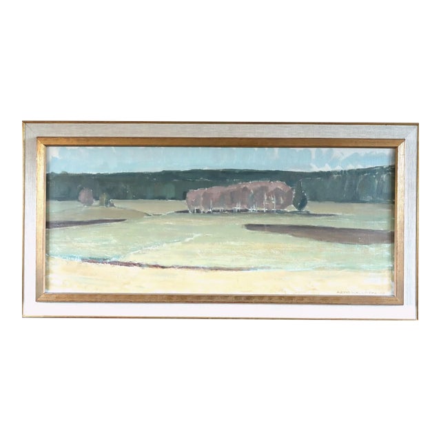 1959 Mid-Century Modern 'Fields at First Light' Vintage Swedish Original Landscape Oil Painting, Framed For Sale