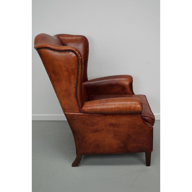 Vintage Dutch Cognac Wingback Leather Club Chair For Sale - Image 4 of 18