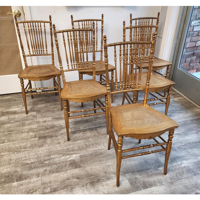 19th C. Faux Bamboo & Cane Ballroom Chairs - Set of 6 For Sale - Image 10 of 18