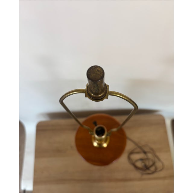 Mid-Century Modern Modeline Style Wavy Sculptural Walnut Ribbon Table Lamp With Drum Shade For Sale - Image 10 of 12