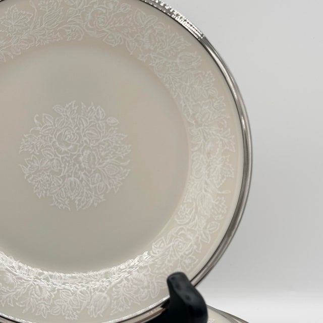 Vintage Lenox Moonspun Ivory & Platinum Dinnerware, Service for 4, Set of 12 For Sale - Image 10 of 11