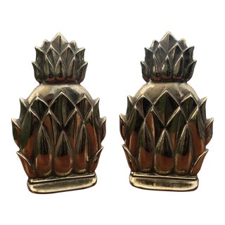 Virginia Metalcrafters Solid Brass Pineapple Bookends - a Pair For Sale