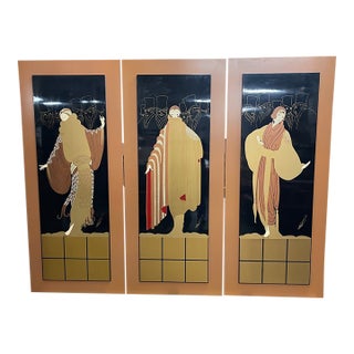 Vintage Large Signed Erte Mounted Wall Panels—Set of Three For Sale