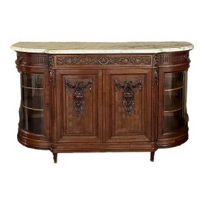 19th Century Louis XVI Marble Top Walnut Display Buffet by Kint of Gand