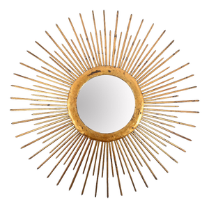 Mid-Century Sunburst Mirror in Gilded Iron with Lighting, Italy, 1960s
