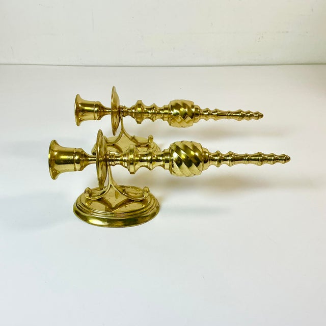 Mid 20th Century Mid-Century Federal Traditional Brass Wall Candle Holder Sconces - A Pair For Sale - Image 5 of 16