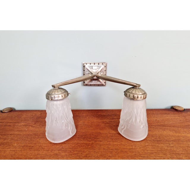 Art Deco Double Wall Light in Nickel-Plated Bronze, 1920s For Sale - Image 3 of 14