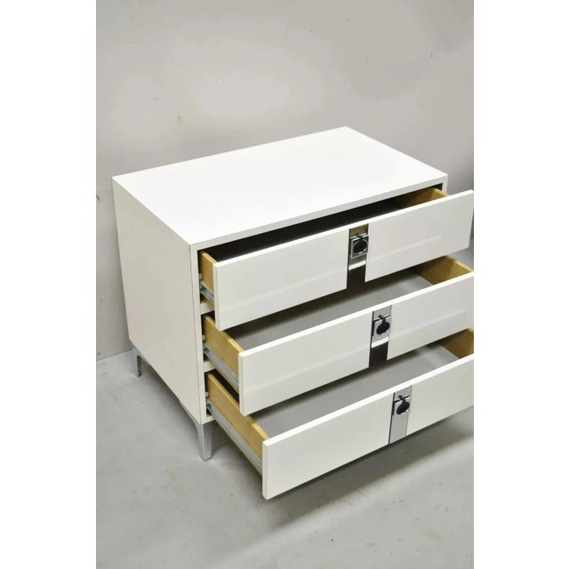 Contemporary Contemporary Modern White Formica Chrome Trim 3 Drawer Chest Nightstand Table For Sale - Image 3 of 12