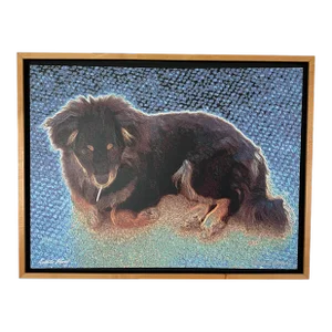 1980s Rick Wolfyrd "Stitch" Framed Art on Canvas Signed
