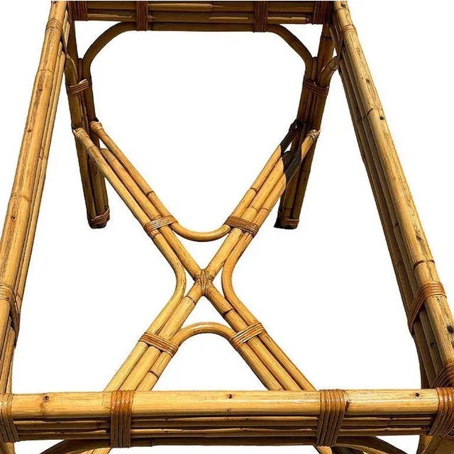 1950s Restored Glass Top "X" Base 3-Strand Rattan Dining Table For Sale In Los Angeles - Image 6 of 6