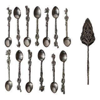 Vintage Silver Plated Tea and Cake Serving Set, 1930s, Set of 14 For Sale