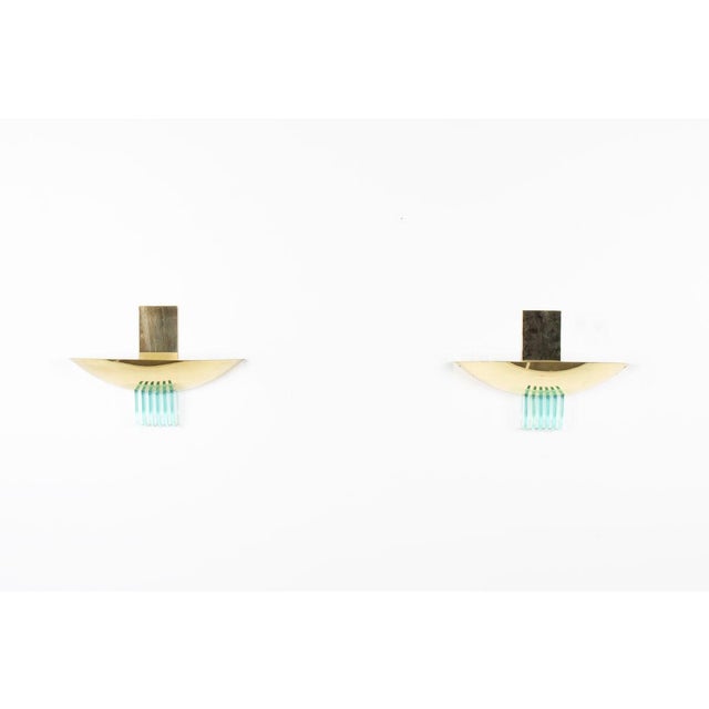 Italian Wall Lights in Gilt Metal and Glass, 1950s, Set of 2 For Sale - Image 9 of 9