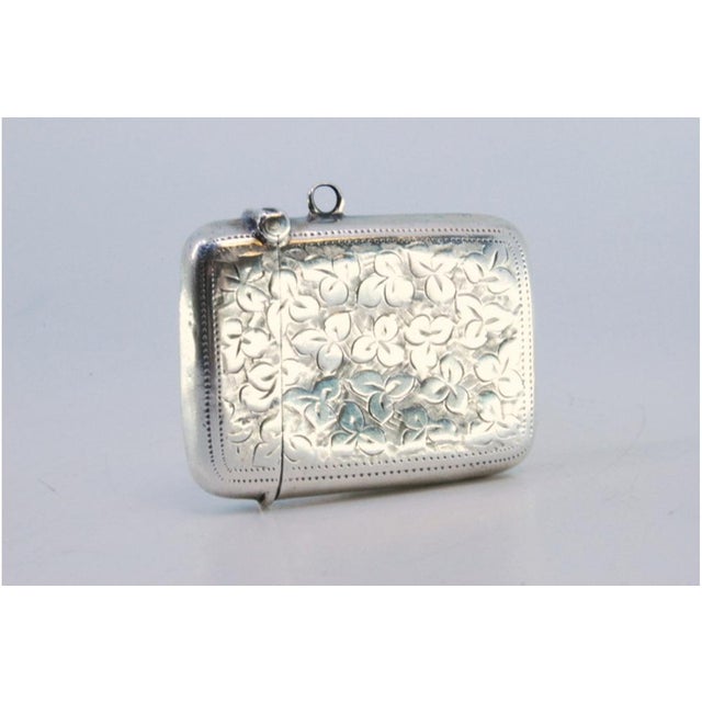 Silver Matchbox with Plant Motifs Surrounding Monogram Card and Hanging Ring For Sale - Image 5 of 8