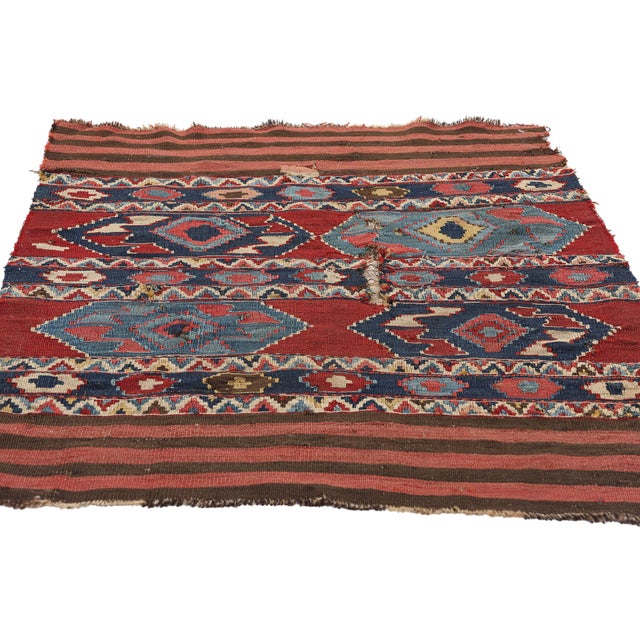 Tribal 1880's Distressed Antique Caucasian Shirvan Kilim Rug - 02'10 X 03'08 For Sale - Image 3 of 9