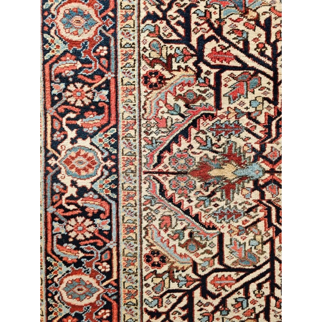Ivory Vintage Persian Heriz Rug, Handwoven Allover Geometric Pattern, Ivory & Red, 7’ X 10’ For Sale - Image 8 of 11