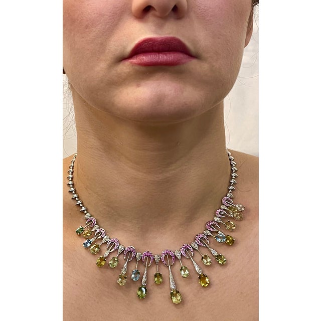 25 Carat Multi-Color Aquamarine and Diamonds Necklace 18 Karat White Gold For Sale - Image 13 of 18