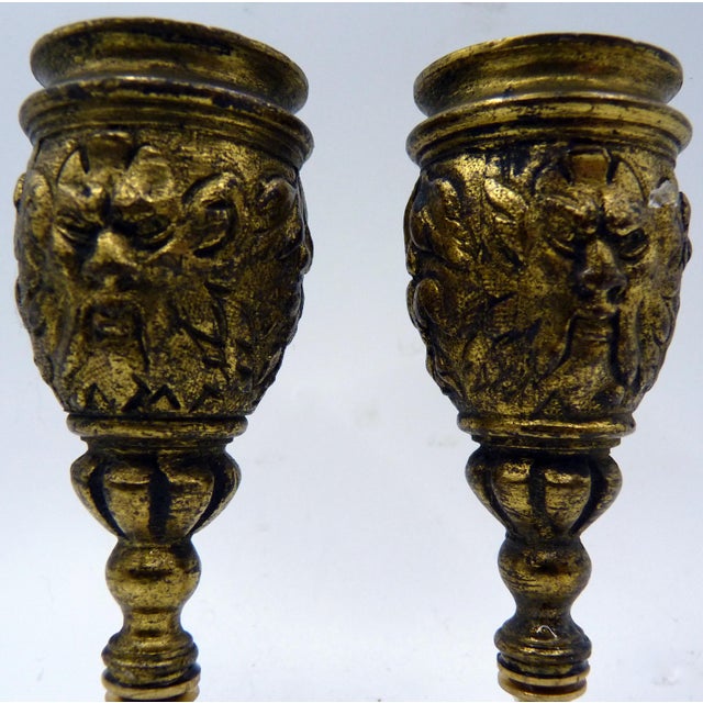 French Antique French Green Man Bronze Chandelier Lamp Finials - a Pair For Sale - Image 3 of 9