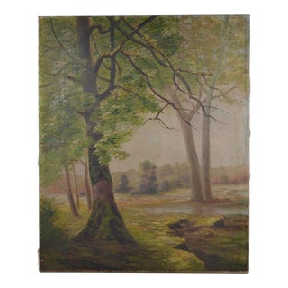 French School of the 20th Century “Landscape at the Pond” Oil on Canvas For Sale