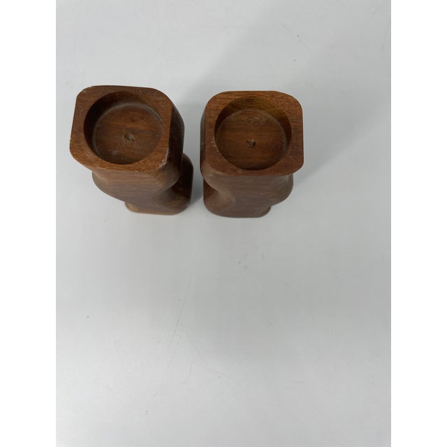 Wood Rustic Swizzle Wooden Candleholders - A Pair For Sale - Image 7 of 8