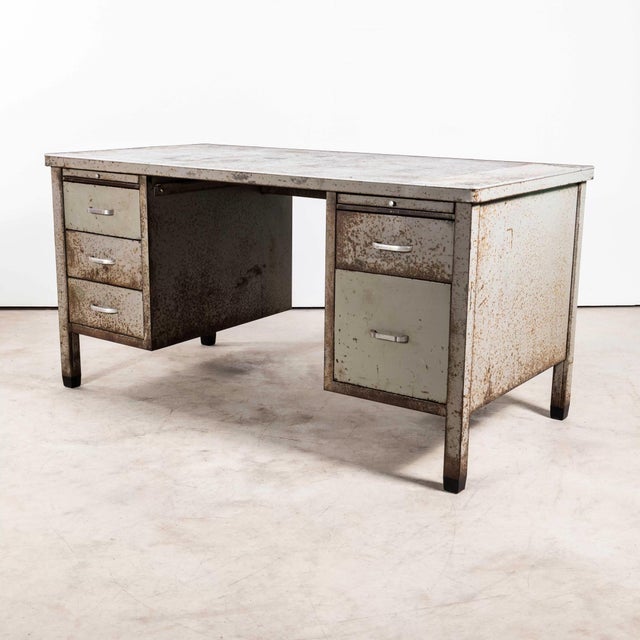 Industrial Steel Double Drawer Desk, 1950s For Sale - Image 6 of 14