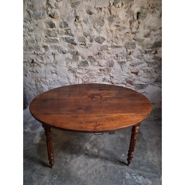 Antique French Round Oak Drop-Leaf Dining Table, 1870s For Sale - Image 15 of 18