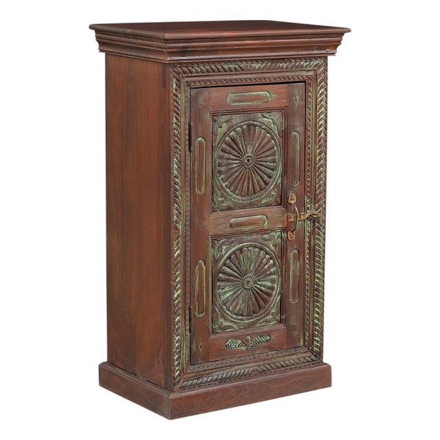 Vintage Carved Shutter Upcylced Solid Wood Cabinet For Sale