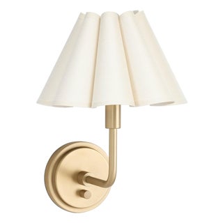 Polly Sconce Single, Natural Brass with Oyster Scalloped Shade For Sale
