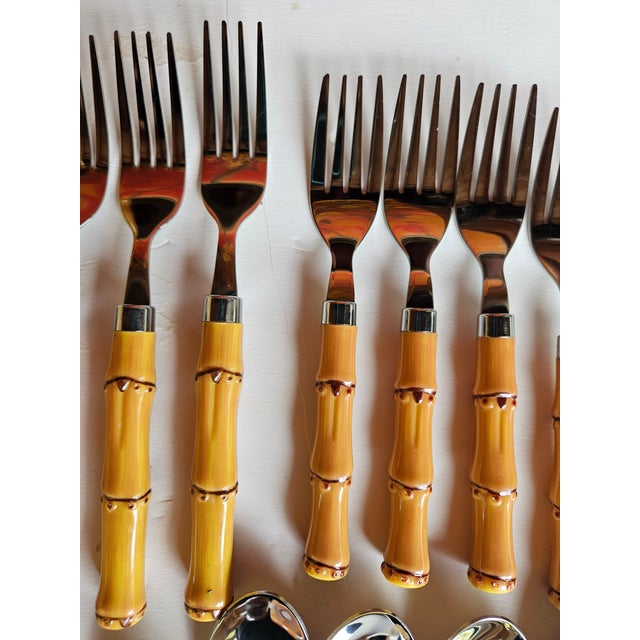 Metal Stylish Faux Bamboo Resin & Stainless Flatware - Service for 8: 40 Pieces For Sale - Image 7 of 7