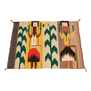 Vintage Navajo Yei Pictorial Rug, Handwoven Wool, 1970s