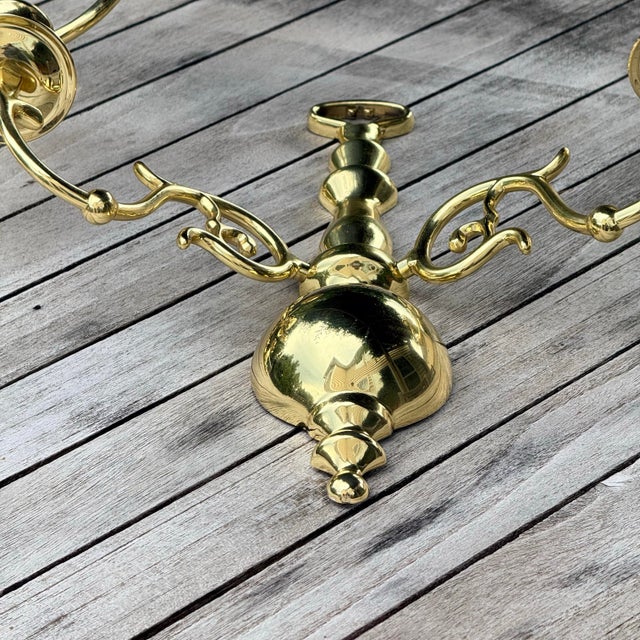 American Brass Double Arm Wall Candle Sconces in Williamsburg Style - A Pair For Sale - Image 3 of 10