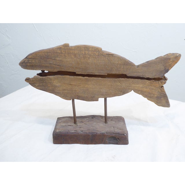 Vintage Carved Weathered Wood Fish For Sale - Image 4 of 4