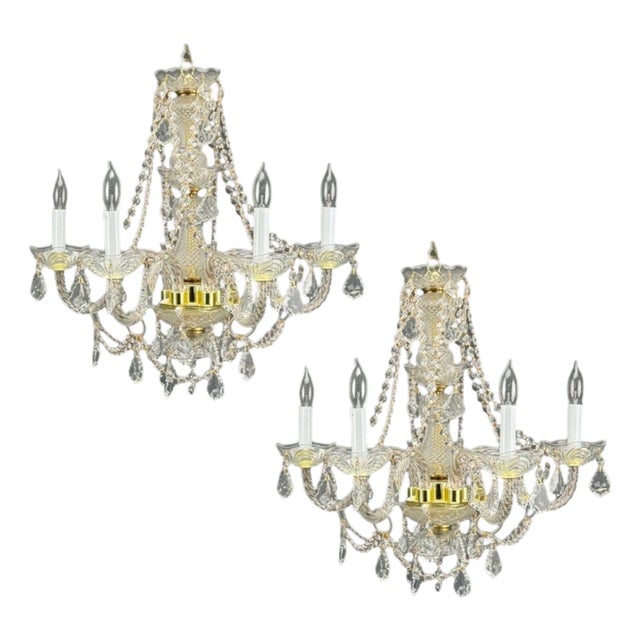 1960s Venetian Style, Large Chandeliers, Brass, Crystal - a Pair For Sale