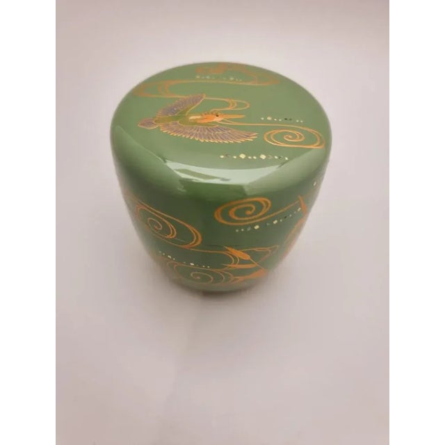 Mid-Century Modern Vintage Japanese Netsuke Matcha Container with Maki-E Lacquer in Sage Green, 1960s For Sale - Image 3 of 7