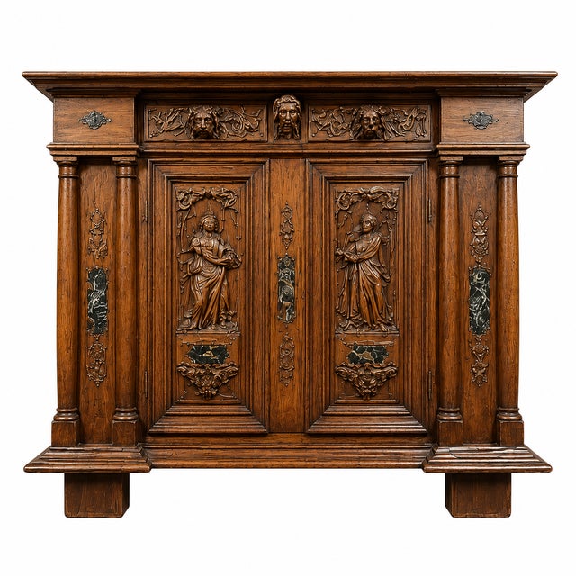 Bellifontain Cabinet in Oak and Marble attributed to the Ribaillier House For Sale - Image 3 of 4