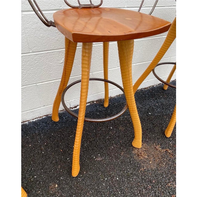 Wood Vintage Handmade Bar Stools. Set of 3 Bar Btools For Sale - Image 7 of 9