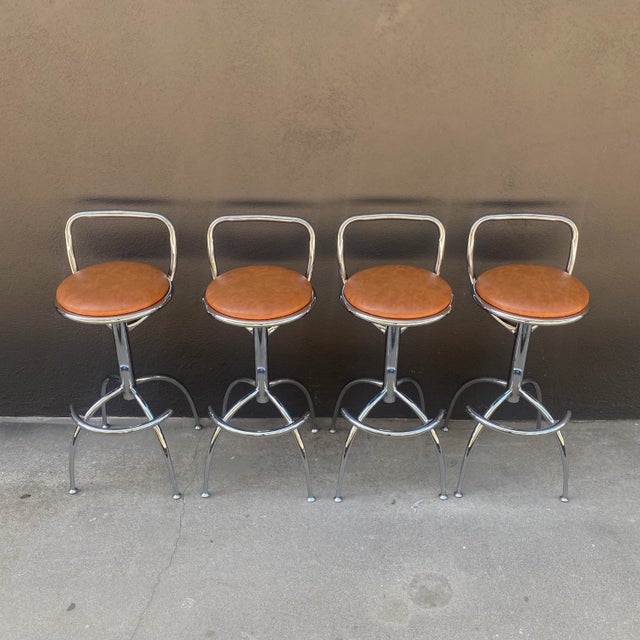 1990s Set of 4 Vintage Chrome Barstools For Sale - Image 4 of 11
