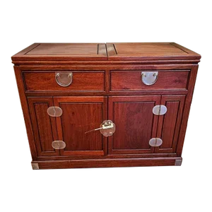 Contemporary Asian-Style Fine Rosewood Extendable Rolling Buffet Cabinet