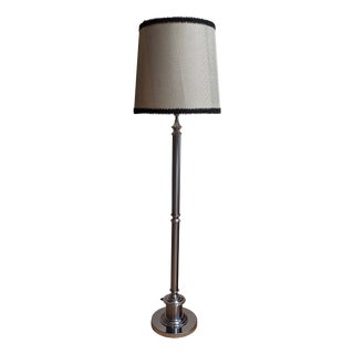 Vintage Floor Lamp with Chrome-Plated Metal Base and Fabric Shade by Lamplove, 1970s For Sale