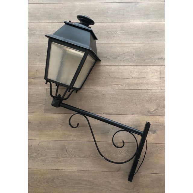 1950s Pair of Substantial Exterior Iron Lanterns on Brackets For Sale - Image 4 of 12